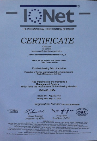 Innovacera's ISO14001-2004 Innovacera's ISO14001-2004